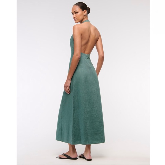 Abercrombie & Fitch Teal Premium Linen High-Neck Maxi Dress - Picture 4 of 7